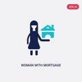 Two color woman with mortgage vector icon from commerce concept. isolated blue woman with mortgage vector sign symbol can be use