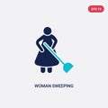 Two color woman sweeping vector icon from humans concept. isolated blue woman sweeping vector sign symbol can be use for web,