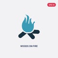 Two color woods on fire vector icon from meteorology concept. isolated blue woods on fire vector sign symbol can be use for web, Royalty Free Stock Photo