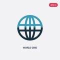 Two color world grid vector icon from signs concept. isolated blue world grid vector sign symbol can be use for web, mobile and Royalty Free Stock Photo