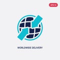 Two color worldwide delivery vector icon from delivery and logistics concept. isolated blue worldwide delivery vector sign symbol