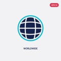 Two color worldwide vector icon from delivery and logistic concept. isolated blue worldwide vector sign symbol can be use for web