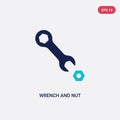 Two color wrench and nut vector icon from tools concept. isolated blue wrench and nut vector sign symbol can be use for web,