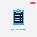 Two color written clipboard vector icon from education concept. isolated blue written clipboard vector sign symbol can be use for Royalty Free Stock Photo