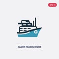 Two color yacht facing right vector icon from nautical concept. isolated blue yacht facing right vector sign symbol can be use for