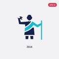 Two color zeus vector icon from greece concept. isolated blue zeus vector sign symbol can be use for web, mobile and logo. eps 10