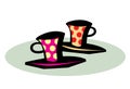 Two colored cups with morning coffee