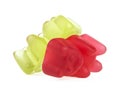 Two colored jelly bears isolated on white background. Jelly candy. Marmalade bears Royalty Free Stock Photo