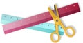 Two colored rulers and yellow scissors Royalty Free Stock Photo