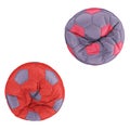 Two colored soft armchairs in the form of a soccer ball on a white background. Top view. 3d rendering