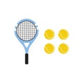 Two colored tennis rackets with yellow tennis ball set on a white background vector Illustration flat style Royalty Free Stock Photo