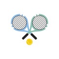Two colored tennis rackets with yellow tennis ball on a white background vector Illustration flat style Royalty Free Stock Photo