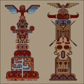 Two colored totem poles Royalty Free Stock Photo