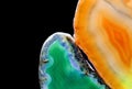 Two colorful Agate crystal slices close up view