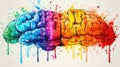 Two colorful brains with paint splatters on them, AI