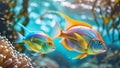 Two colorful fish amongst coral reefs underwater Royalty Free Stock Photo