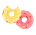 Two colorful glazed donuts, one pink and one yellow, with sprinkles. Sweet and delicious dessert vector illustration Royalty Free Stock Photo