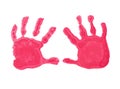 Two Colorful handprints children handpainted isolated on a white background Royalty Free Stock Photo