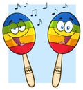 Two Colorful Mexican Maracas Cartoon Mascot Characters Singing