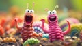 Two colorful monsters are standing in the grass, AI