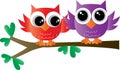 Two colorful owls header banner or decoration Royalty Free Stock Photo