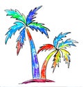 Two colorful palm trees on a white background