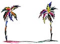 Two colorful palm trees on a white background Royalty Free Stock Photo