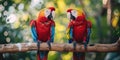 Two Colorful Parrots Perched on a Tree Branch Royalty Free Stock Photo