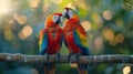 Two Colorful Parrots Perched on Tree Branch Royalty Free Stock Photo