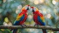 Two Colorful Parrots Perched on Tree Branch Royalty Free Stock Photo