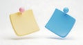 Two colorful sticky notes with pushpins on white background Royalty Free Stock Photo