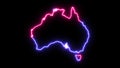 Two-colors neon glowing Australia map silhouette
