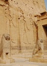 Two colossal lions in Philae temple, Egypt Royalty Free Stock Photo