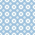 White on light blue with two different sized stars with squares and circles seamless repeat pattern background Royalty Free Stock Photo