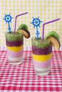 Two colour fresh fruit smoothies Royalty Free Stock Photo
