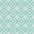 Green on white hand drawn wavy line tile in a circle seamless repeat pattern background Royalty Free Stock Photo