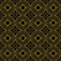 Orange on black hand drawn wavy line tile in a circle seamless repeat pattern background Royalty Free Stock Photo