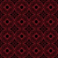 Red on black hand drawn wavy line tile in a circle seamless repeat pattern background Royalty Free Stock Photo