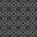 White on black hand drawn wavy line tile in a circle seamless repeat pattern background Royalty Free Stock Photo
