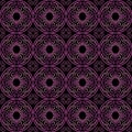 Pink gradient on black hand drawn wavy line tile in a circle seamless repeat pattern background Royalty Free Stock Photo