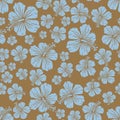 Light blue on brown random hibiscus flower pattern seamless repeat background Royalty Free Stock Photo