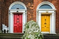 Two colourful doors in Dublin, neighbour privacy but in telationship