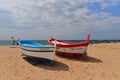 Two colourful old fish boats in Malgrat de Mar, Catalunya, Spain