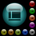 Two columned web layout icons in color illuminated glass buttons
