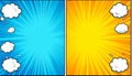 Two comic book style backgrounds with radial bursts and speech bubbles image photo Royalty Free Stock Photo