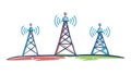 Two Communication Tower Antennas, Network Connectivity, vector design Generative AI Royalty Free Stock Photo
