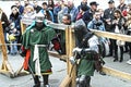 Two competitors of knight tournament waiting for fighting Royalty Free Stock Photo