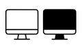 Computer monitor illustration icon, outline and silhouette versions Royalty Free Stock Photo