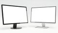 Two computer monitors with blank white screens on a white background display Royalty Free Stock Photo