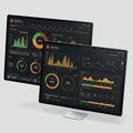 Two computer monitors display business analytics dashboards. The screens feature Royalty Free Stock Photo